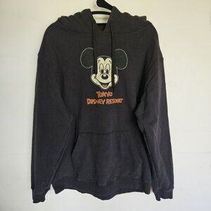 Tokyo Disney Resort Black Hoodie Vintage Grunge Faded Style Size L
